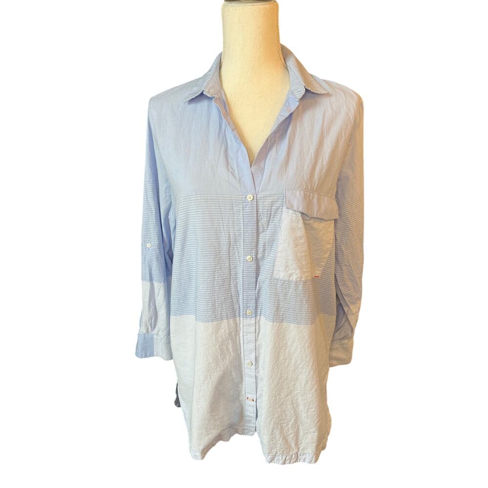 Zara basic collection blue button down dress shirt preppy stripes scandi girl